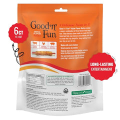 Good 'n' Fun Triple Flavor Rolls, textura duradera, ideal para masticar durante horas.