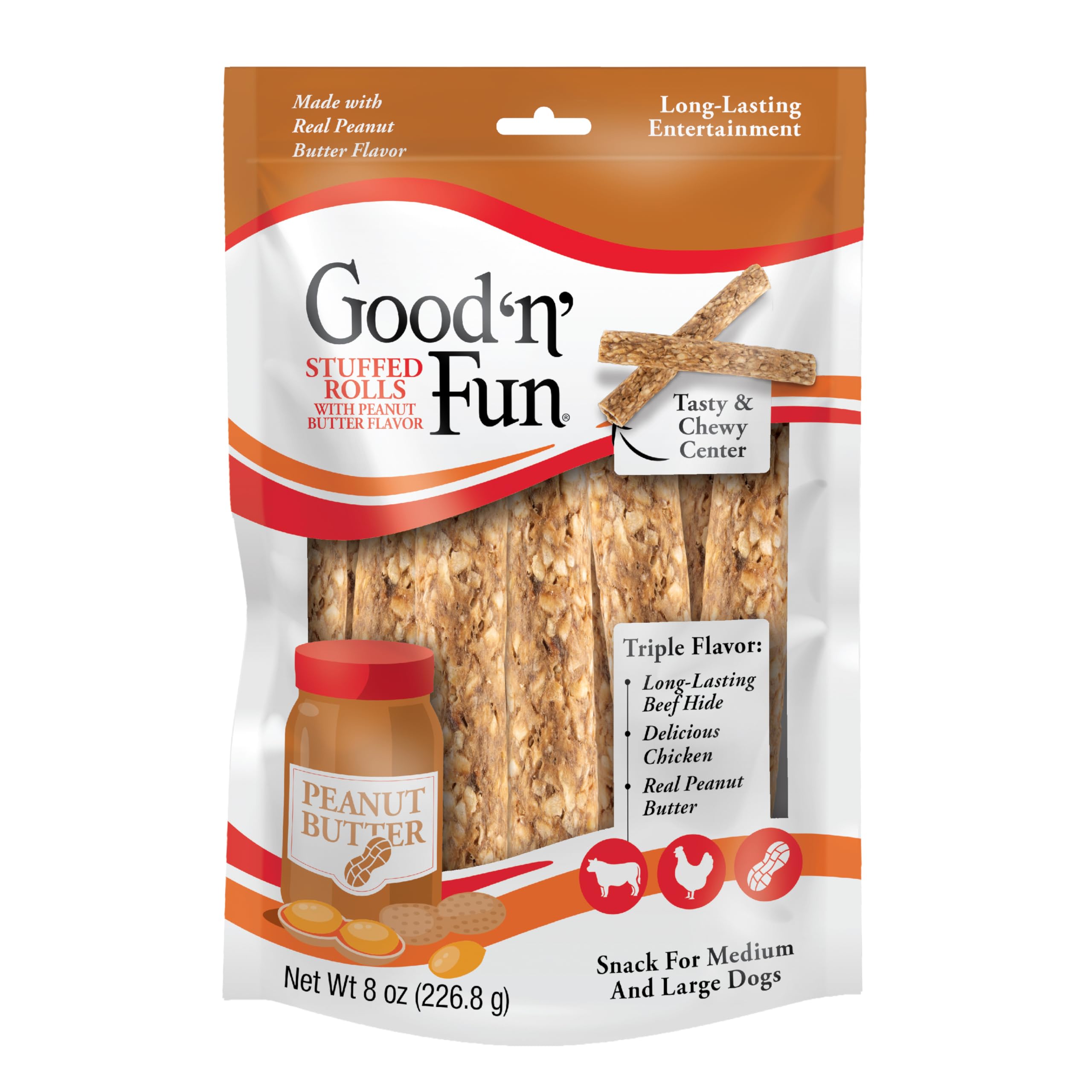 GOOD 'N' FUN rollos rellenos de piel de res para masticación prolongada