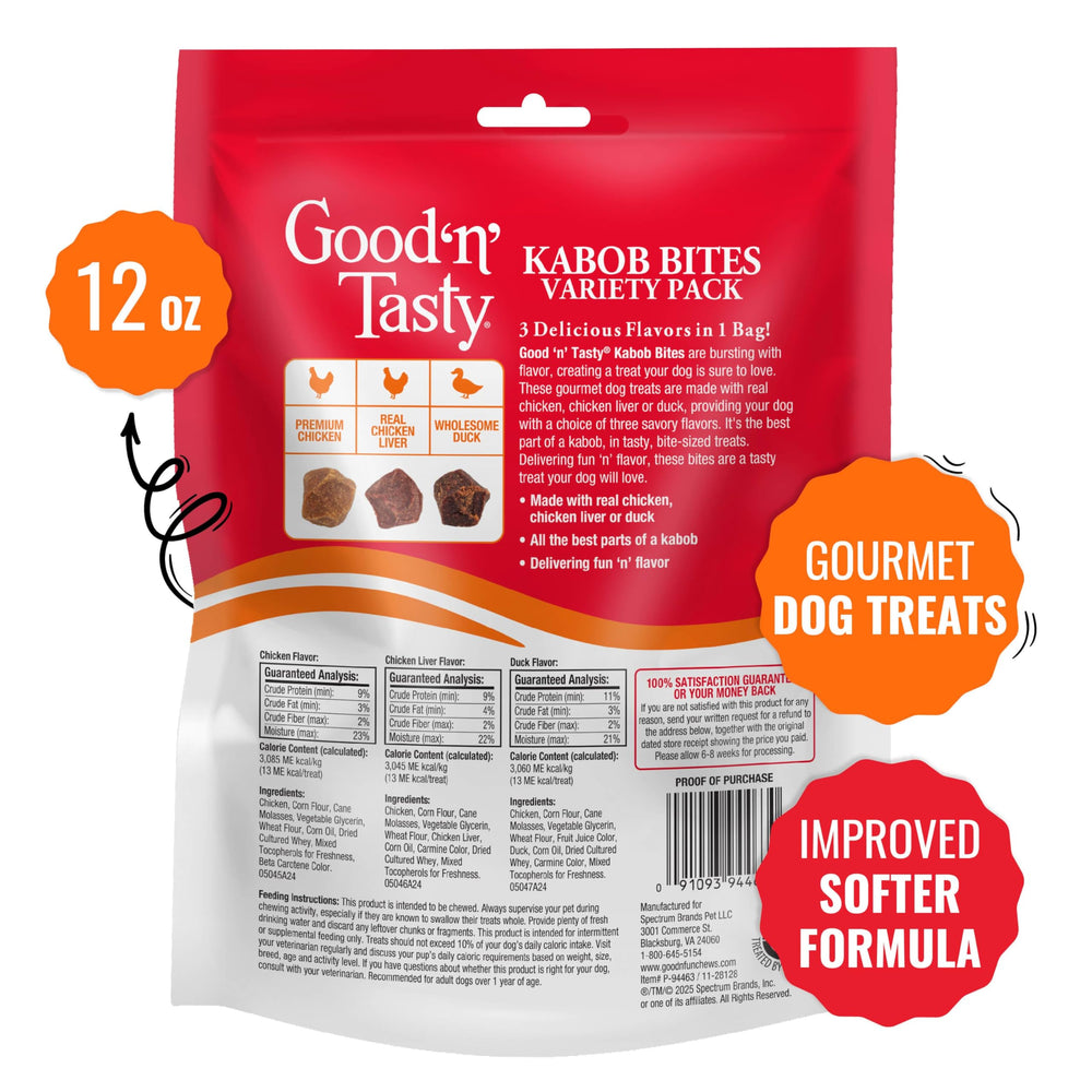 Kabob Bites Good ‘N’ Tasty con pato real, sabor carnoso para perros exploradores.