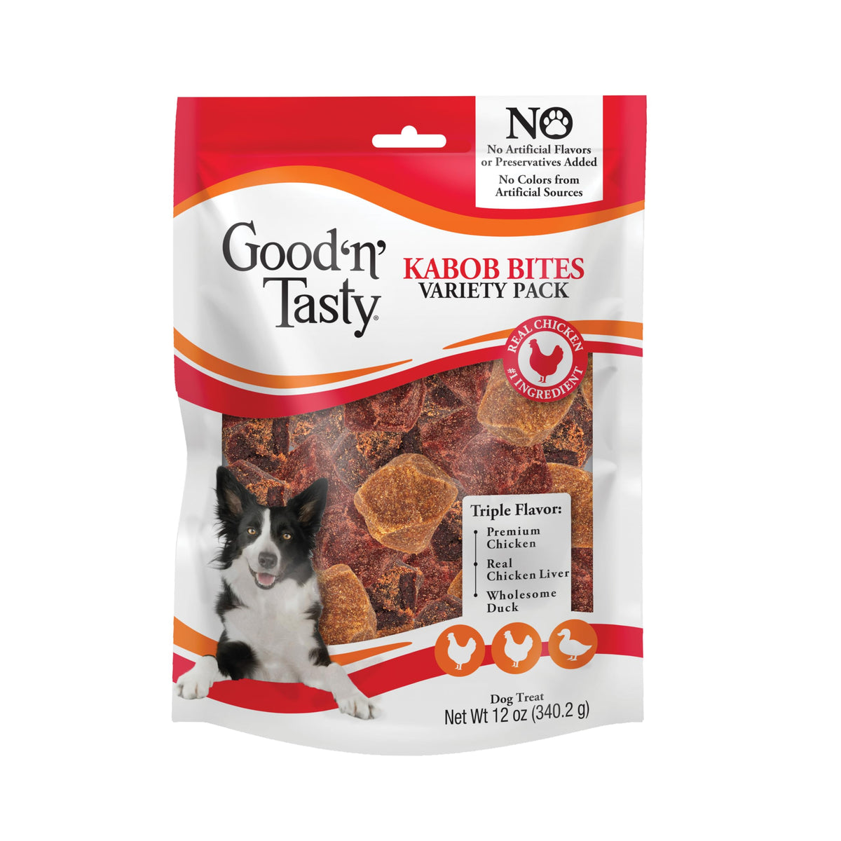 Kabob Bites Good ‘N’ Tasty con pollo real, recompensa sabrosa para perros activos.