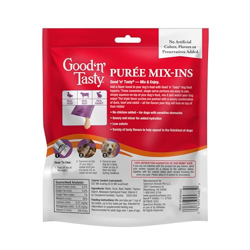 Good 'N' Tasty puré mix-ins de ternera para perros, complemento sabroso.