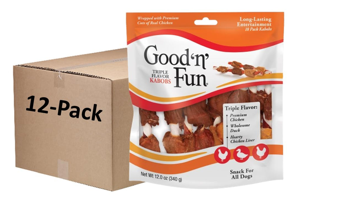 Good'N'Fun Kabobs triple sabor piel cerdo perro promueven masticación prolongada