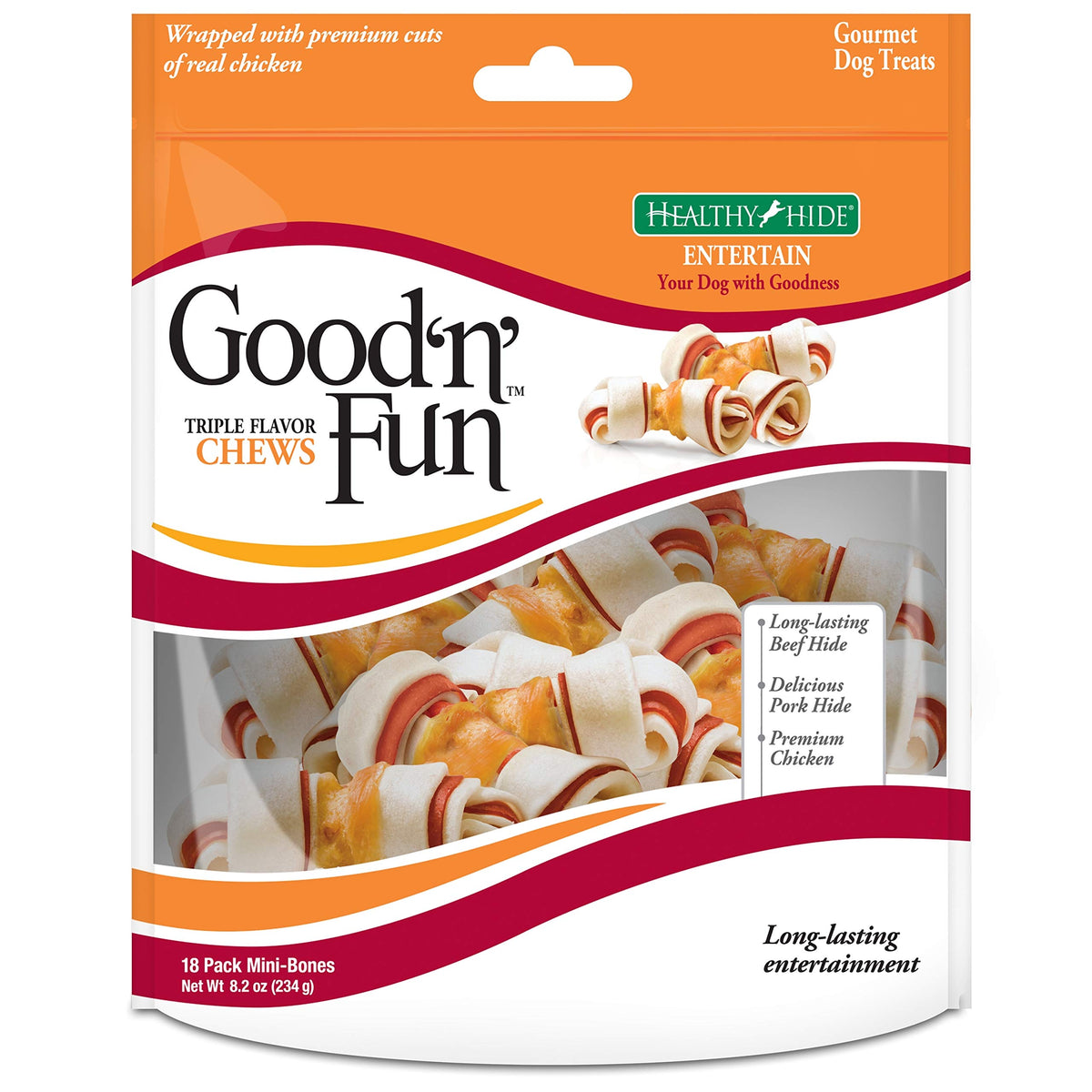 GoodNFun piel cruda envuelta en pollo, para masticación prolongada.