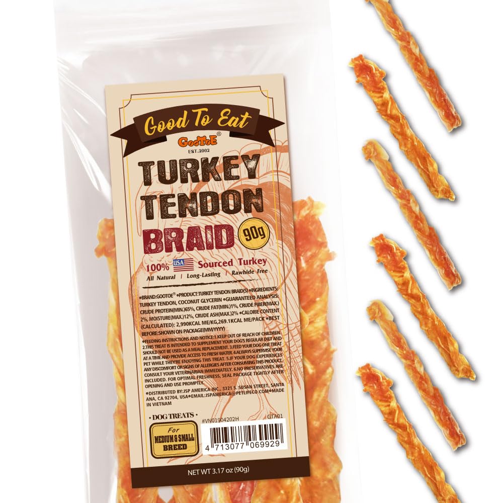 Gootoe Tendones de Pavo – Trenza: snack duradero para entrenamiento.