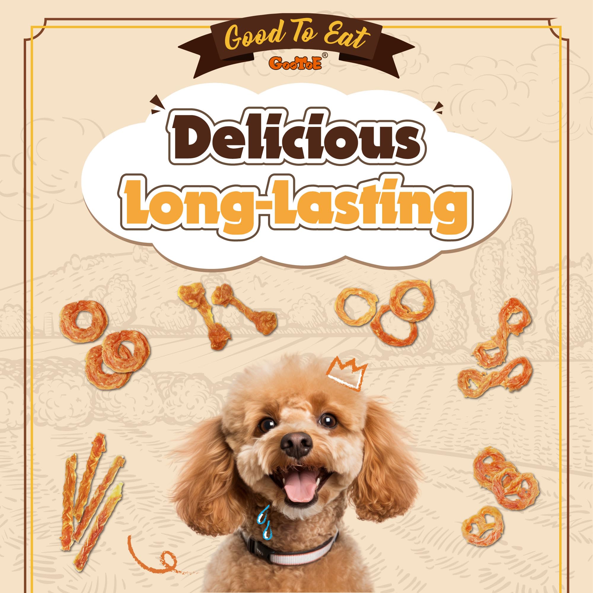 Gootoe tendones de pavo para perros, trozo para entrenamiento y refuerzo durante la sesión.