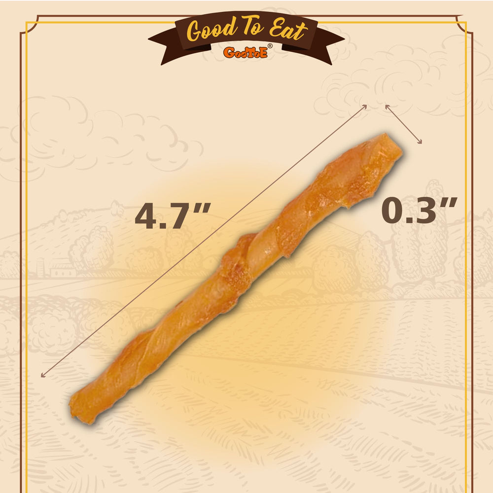 Gootoe tendones de pavo para perros, trozo crujiente en primer plano para masticar prolongadamente.