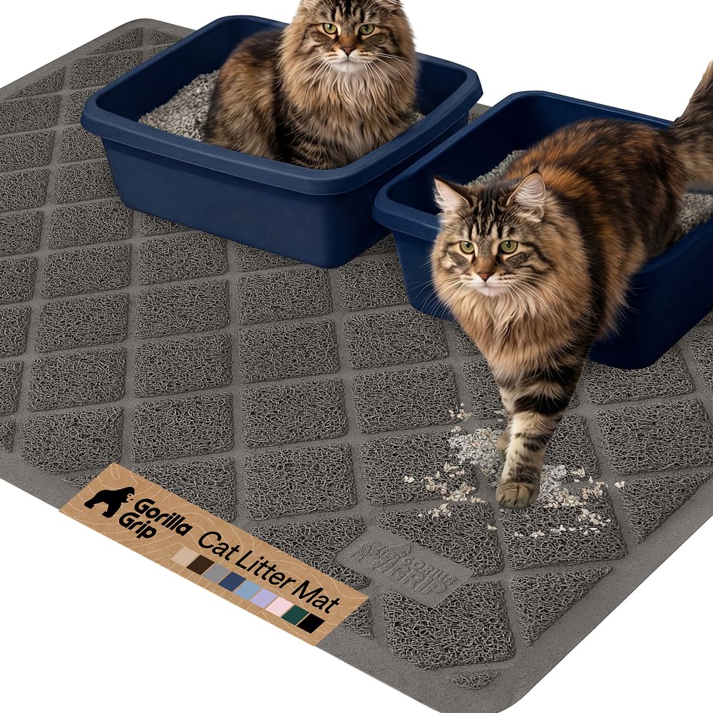 Almohadilla Gorilla Grip para caja de arena de gato 47x35, atrapa arena y mantiene el suelo limpio.