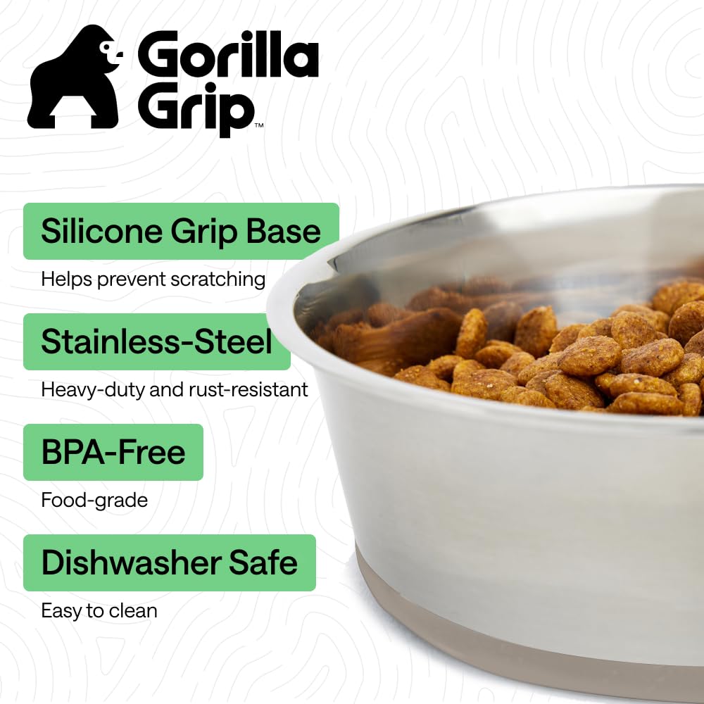 Base antideslizante de silicona Gorilla Grip mantiene estable el comedero durante la comida.