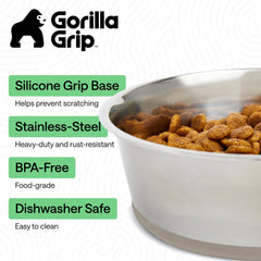 Base antideslizante de silicona Gorilla Grip mantiene estable el comedero durante la comida.