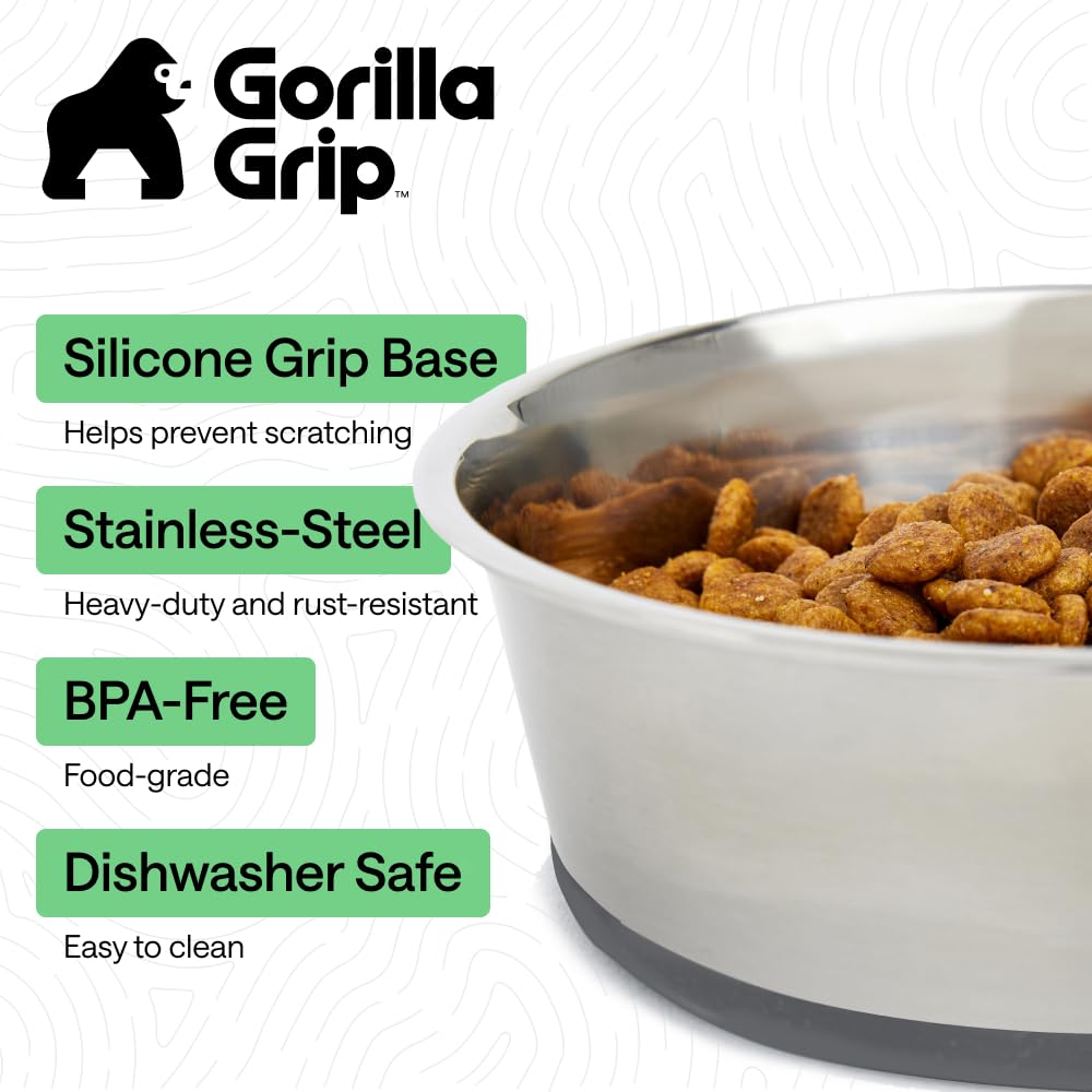 GORILLA GRIP cuenco para mascotas en acero inoxidable 304, seguro para alimentación.