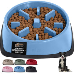 Gorilla Grip gamelle lente sans BPA bleu clair – ralentit l’ingestion et améliore le confort.