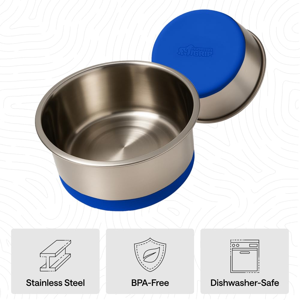 GORILLA GRIP juego de dos cuencos para perros, azul y práctico para casa.