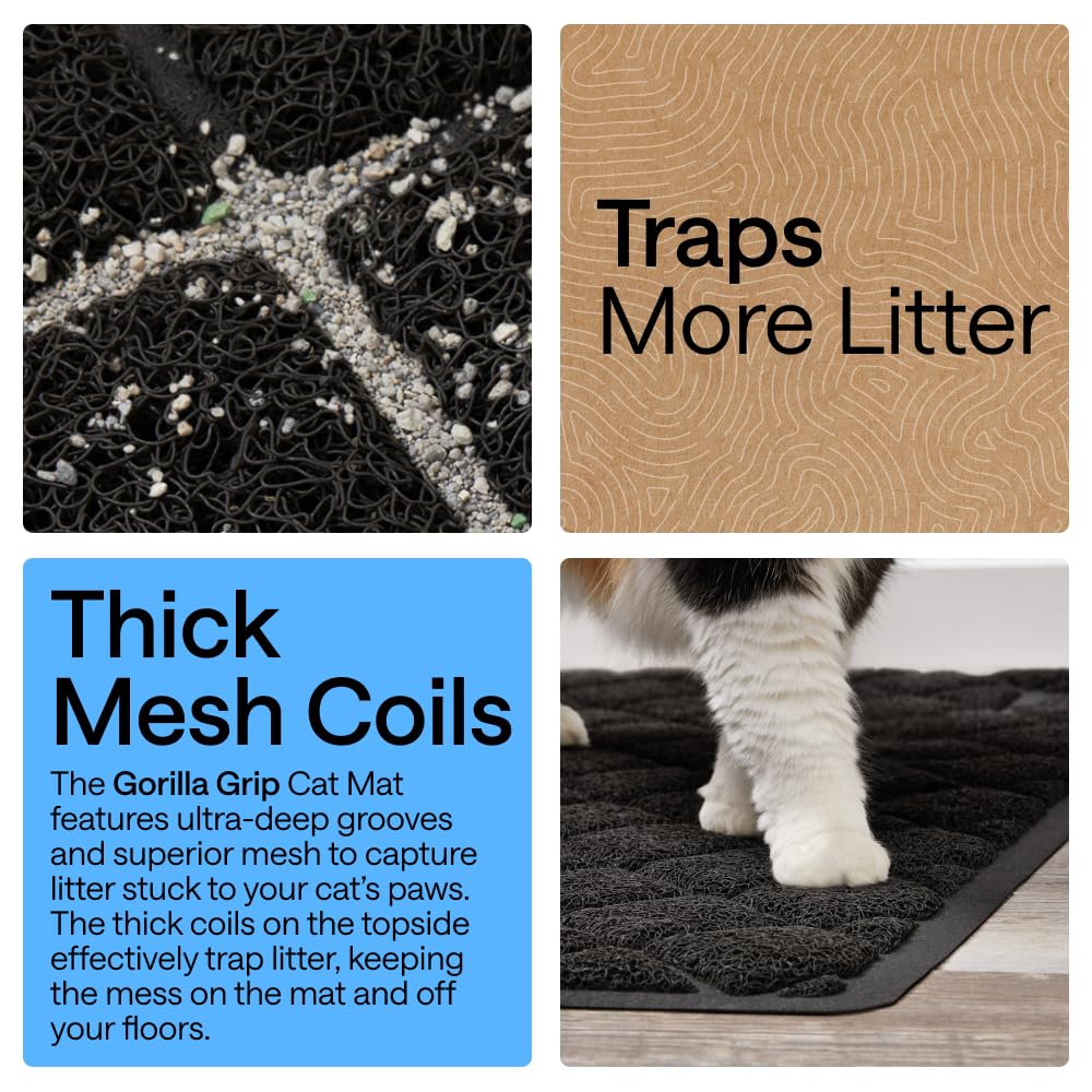 GORILLA GRIP, ranuras profundas mantienen la arena dentro de la alfombrilla.