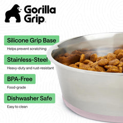 Gorilla Grip set de dos comederos rosados, base de silicona antideslizante para mayor estabilidad
