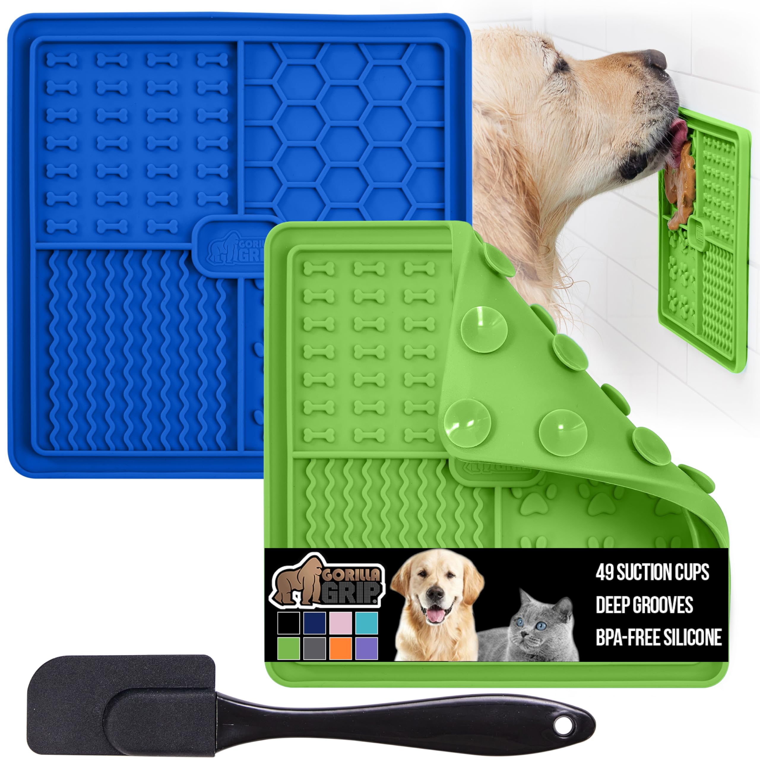 GORILLA GRIP tapete lamido frontal con cuatro patrones para entretener a la mascota.