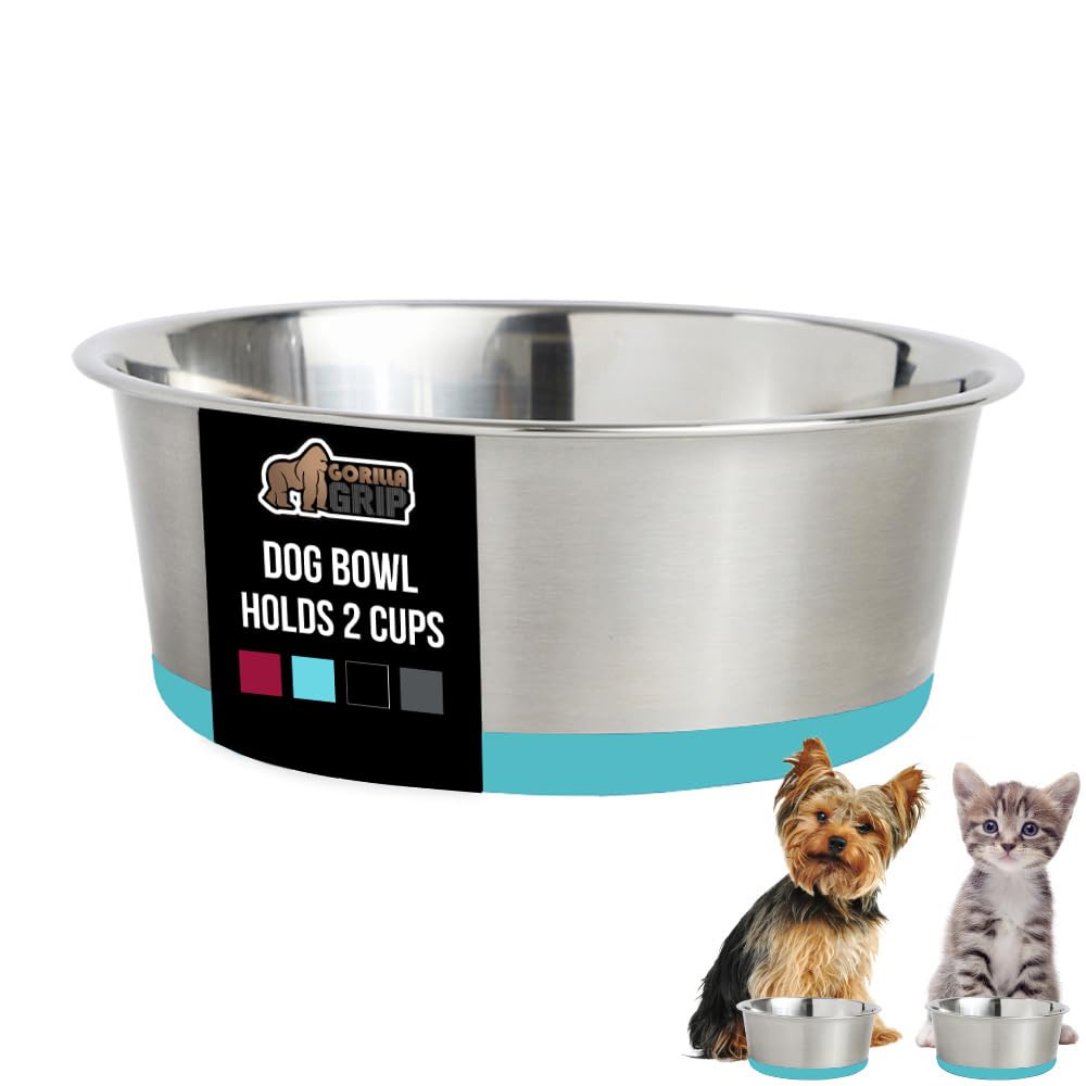 Gorilla Grip tazón para perros de 2 tazas en turquesa para comida y agua