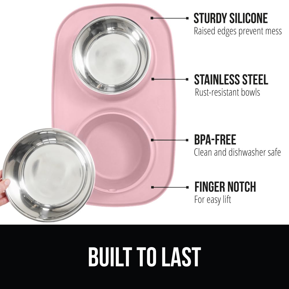 GORILLA GRIP tazones de acero 304 rosa para comida y agua sin goteos.