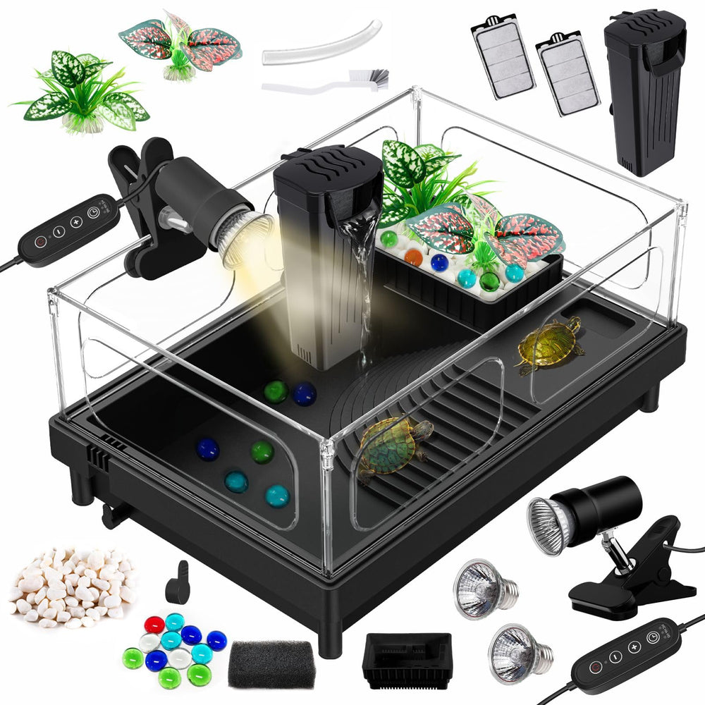 GOZILLA tortuga tanque kit: conjunto completo de accesorios para un hábitat listo para tortugas pequeñas.