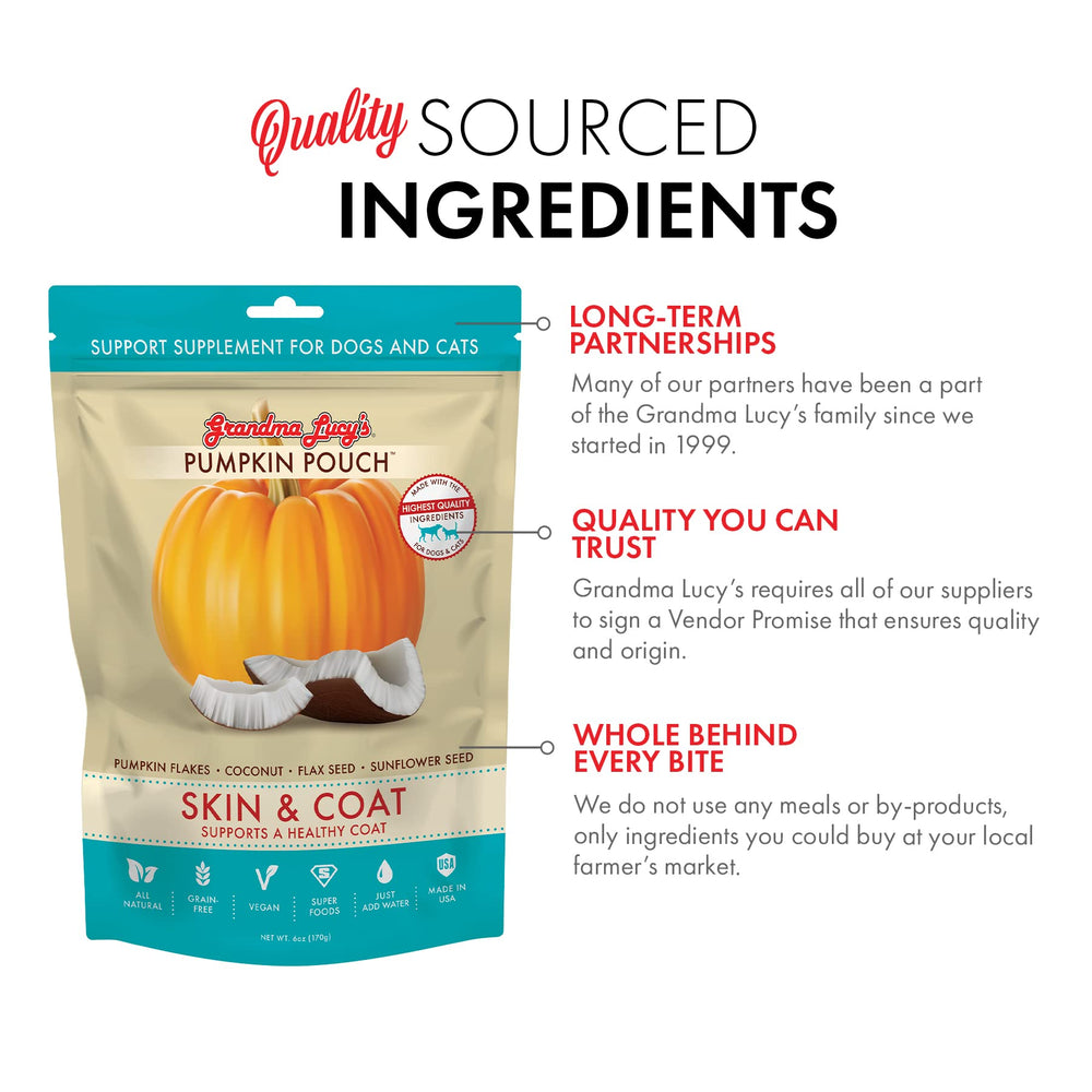 Grandma Lucy's Pumpkin Pouch sin cereales, apto para mascotas.