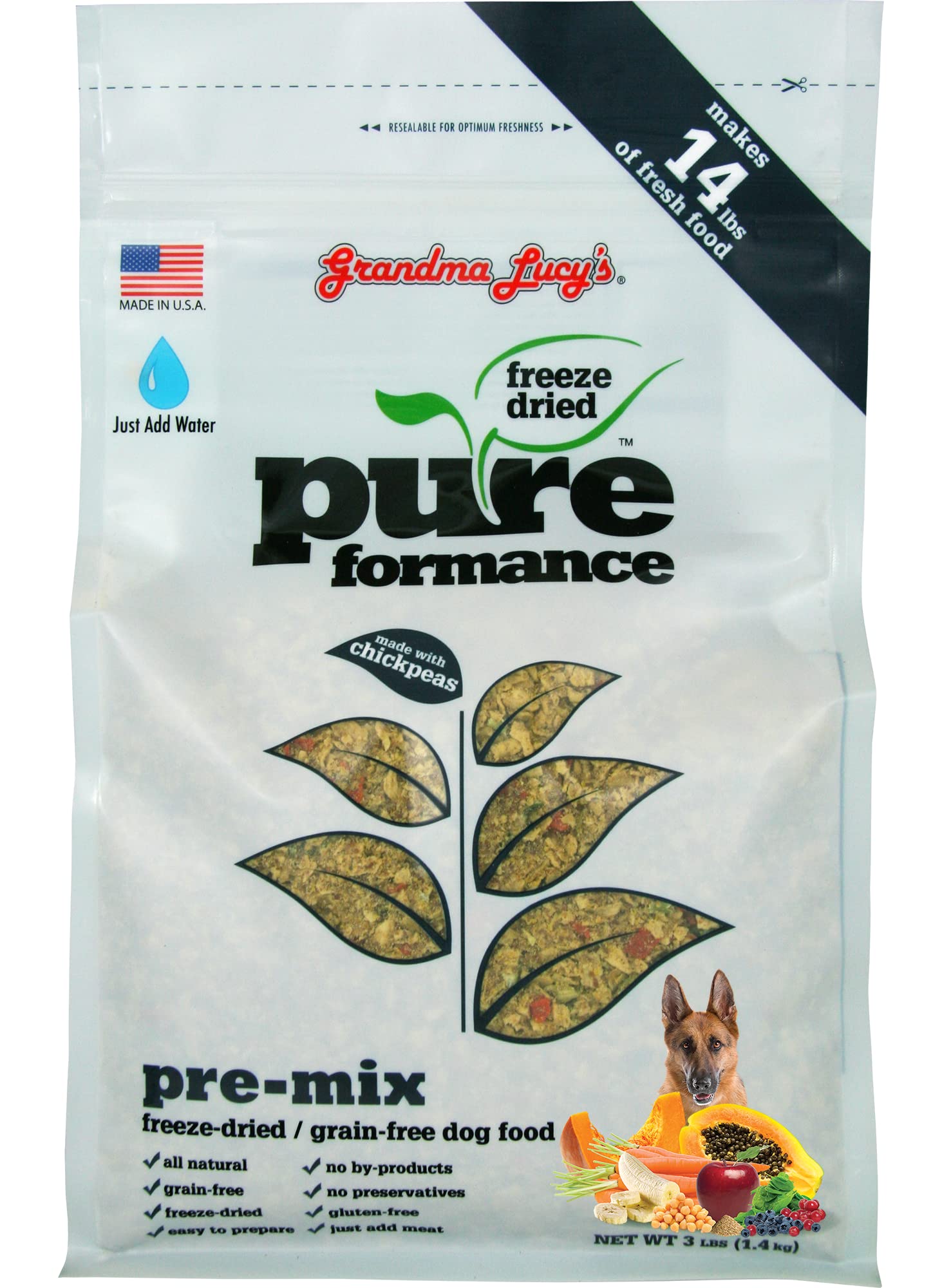 Empaque de Grandma Lucy's PUREformance Premezcla en bolsa de 3 libras para perros