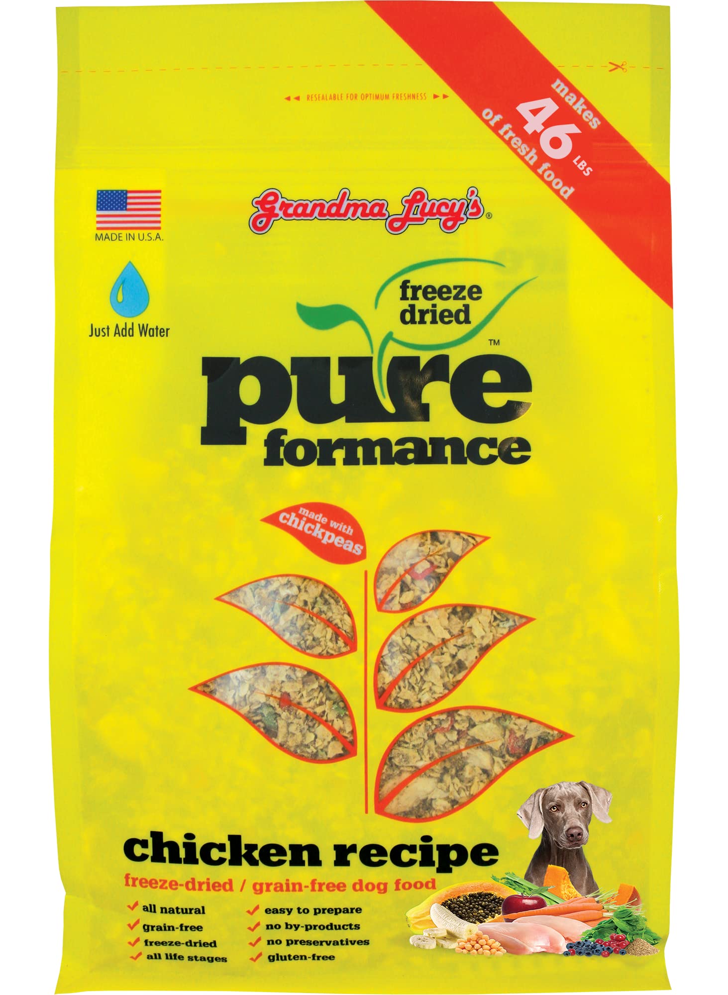Empaque de Grandma Lucy's Pureformance sin granos de pollo, alta calidad