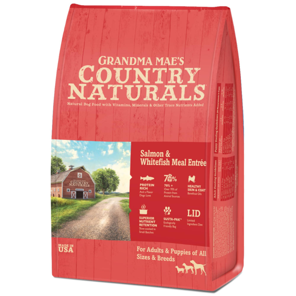 Grandma Mae's Country Naturals: bolsa de 14 libras con salmón y pescado blanco, proteína de calidad.