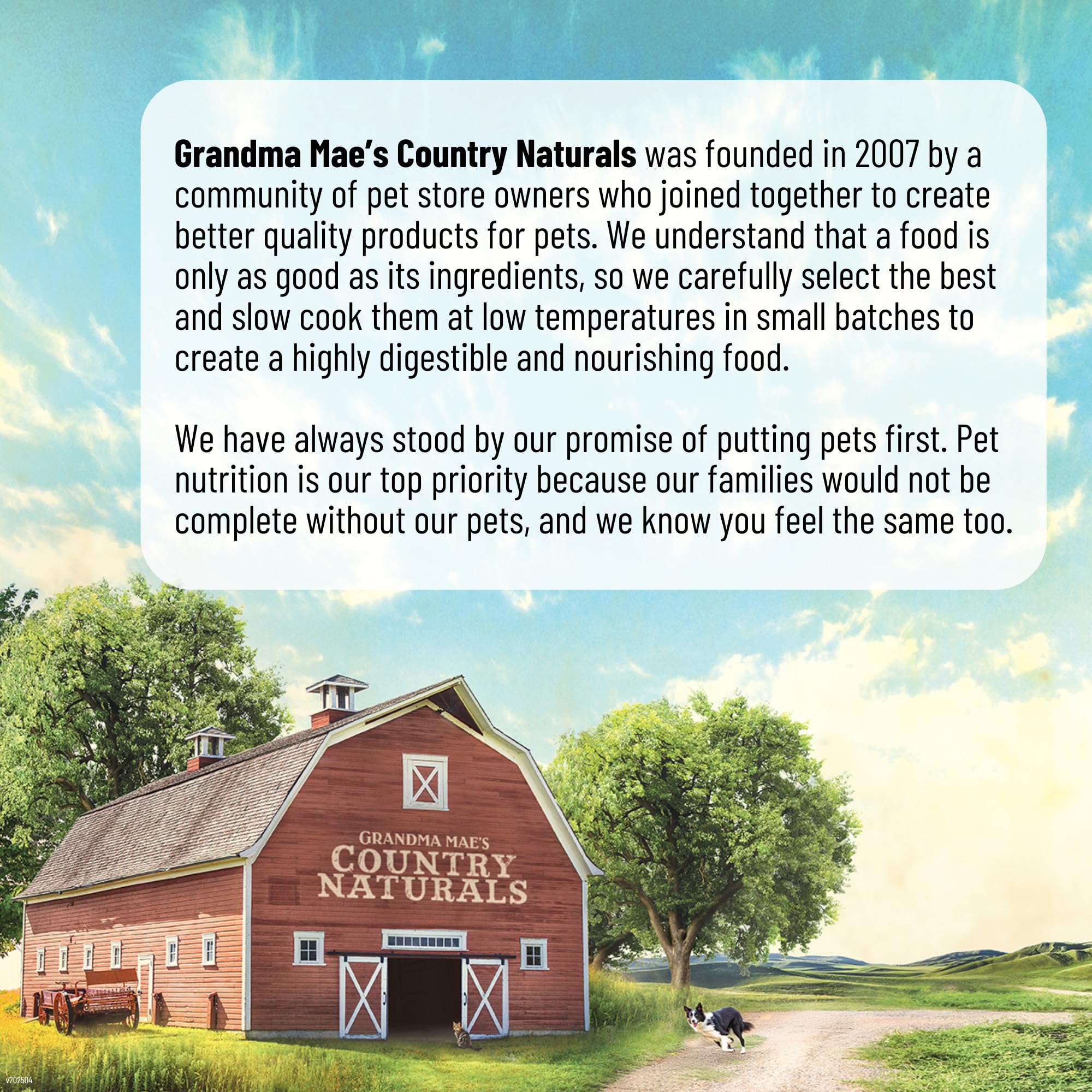 Grandma Mae's Country Naturals: proceso de cocción lenta que conserva nutrientes y sabor.