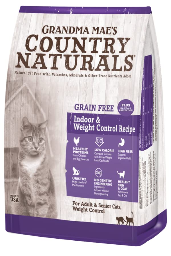 Grandma Mae's Country Naturals croquetas sin granos en envase, apoyo al control de peso