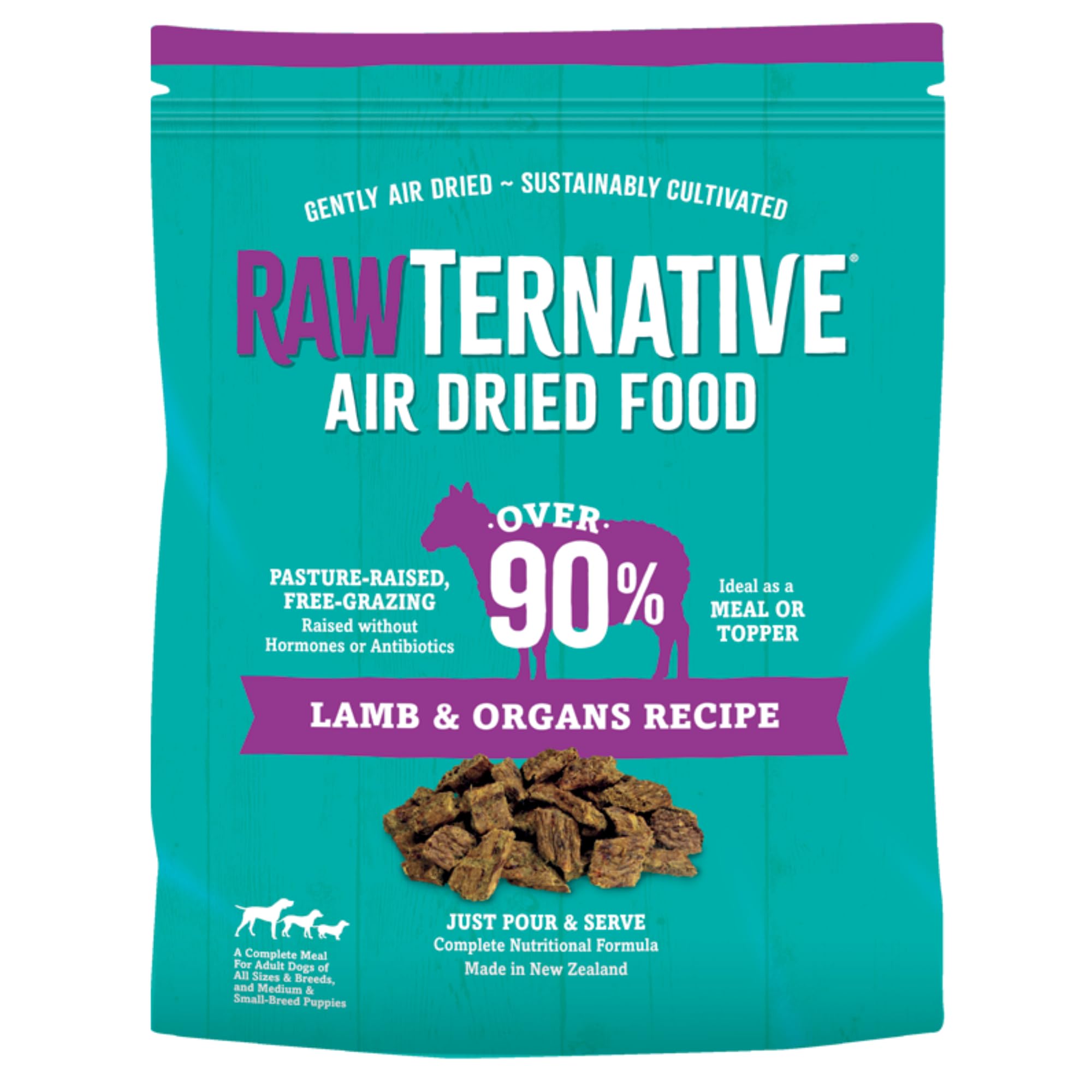 Grandma Mae's RawTernative, bolsa de cordero y órganos, alimento completo para perros.