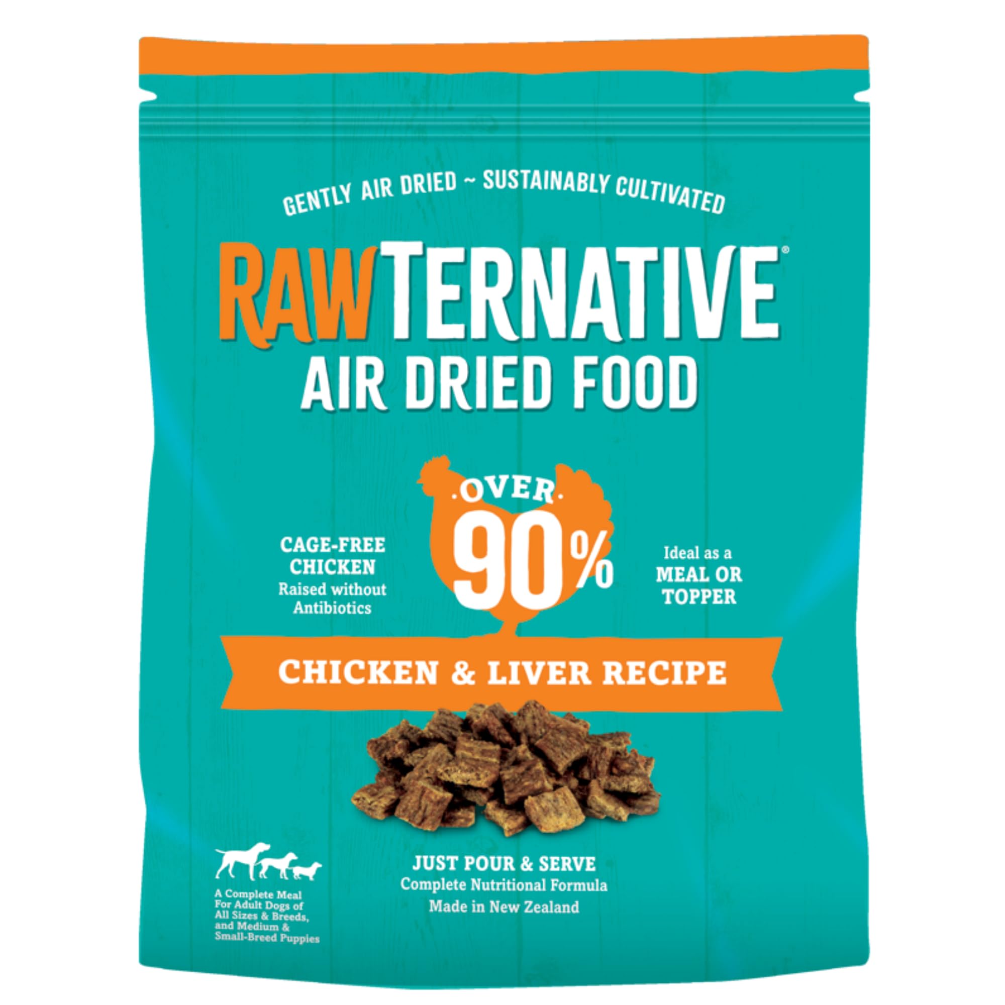 Grandma Mae's RawTernative: comida para perros con pollo en formato seco al aire, alta proteína.