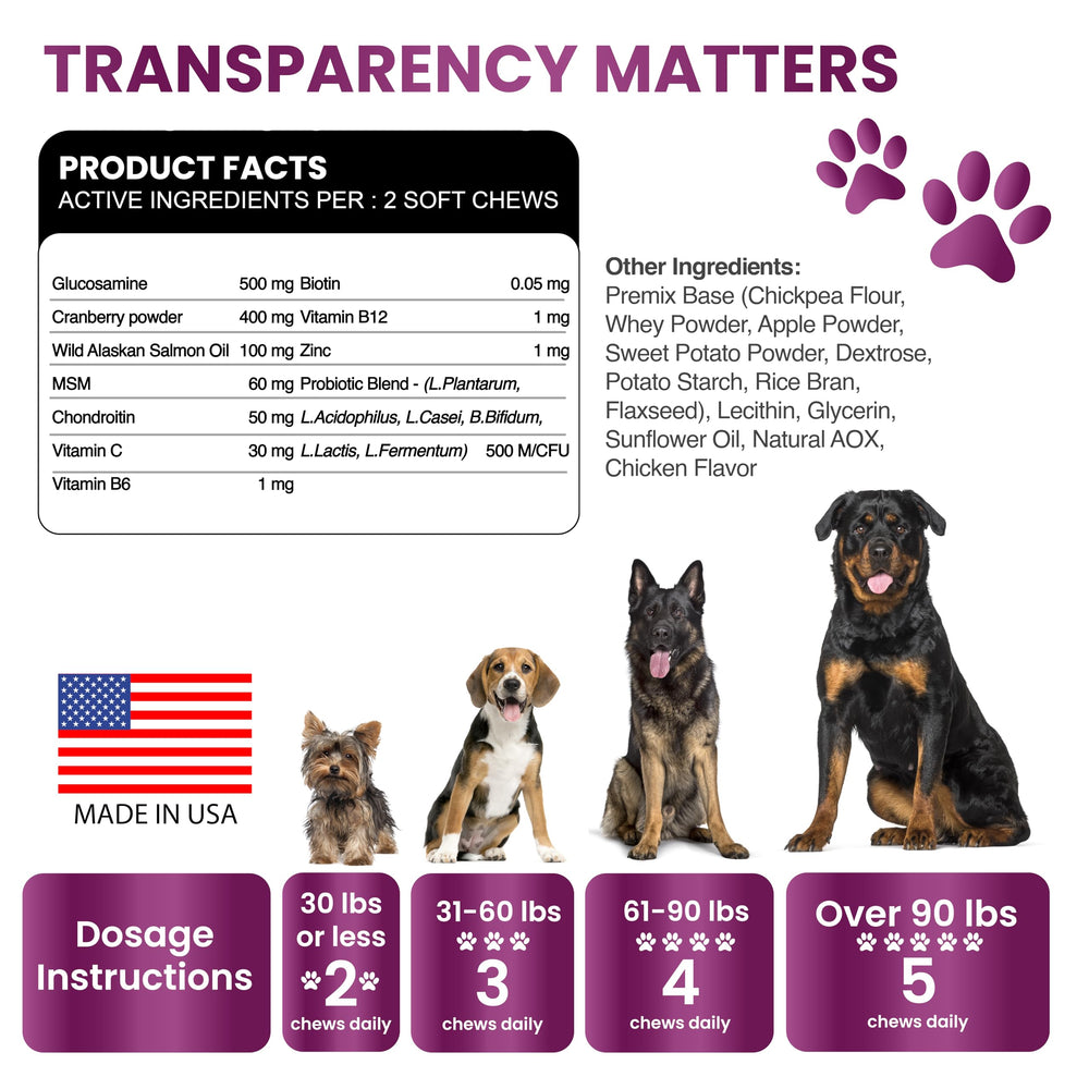 Grateful Pawz etiqueta clara y dosis para perros senior y cachorros