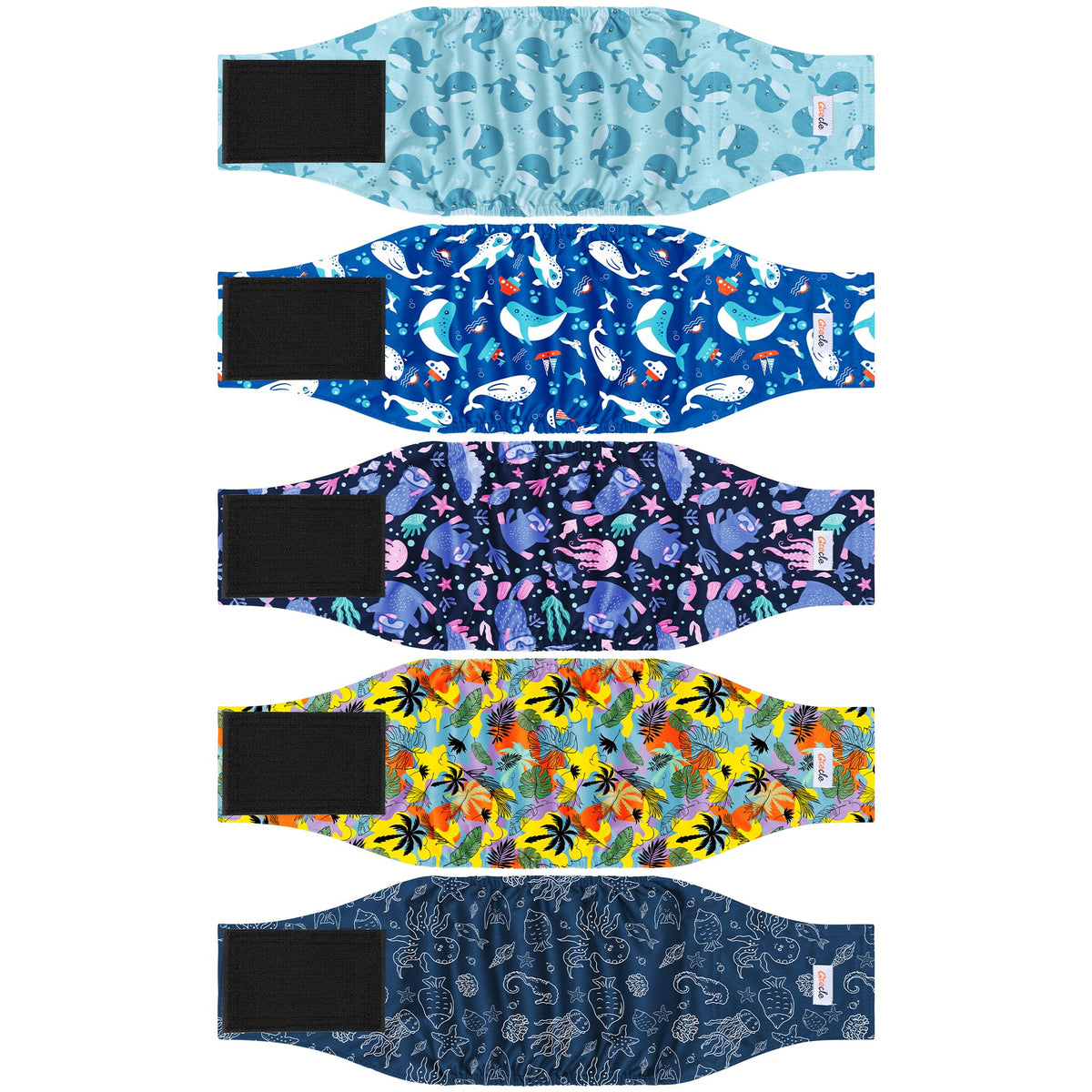 Pañales Grecle para perros machos con patrones variados para entrenamiento cotidiano.