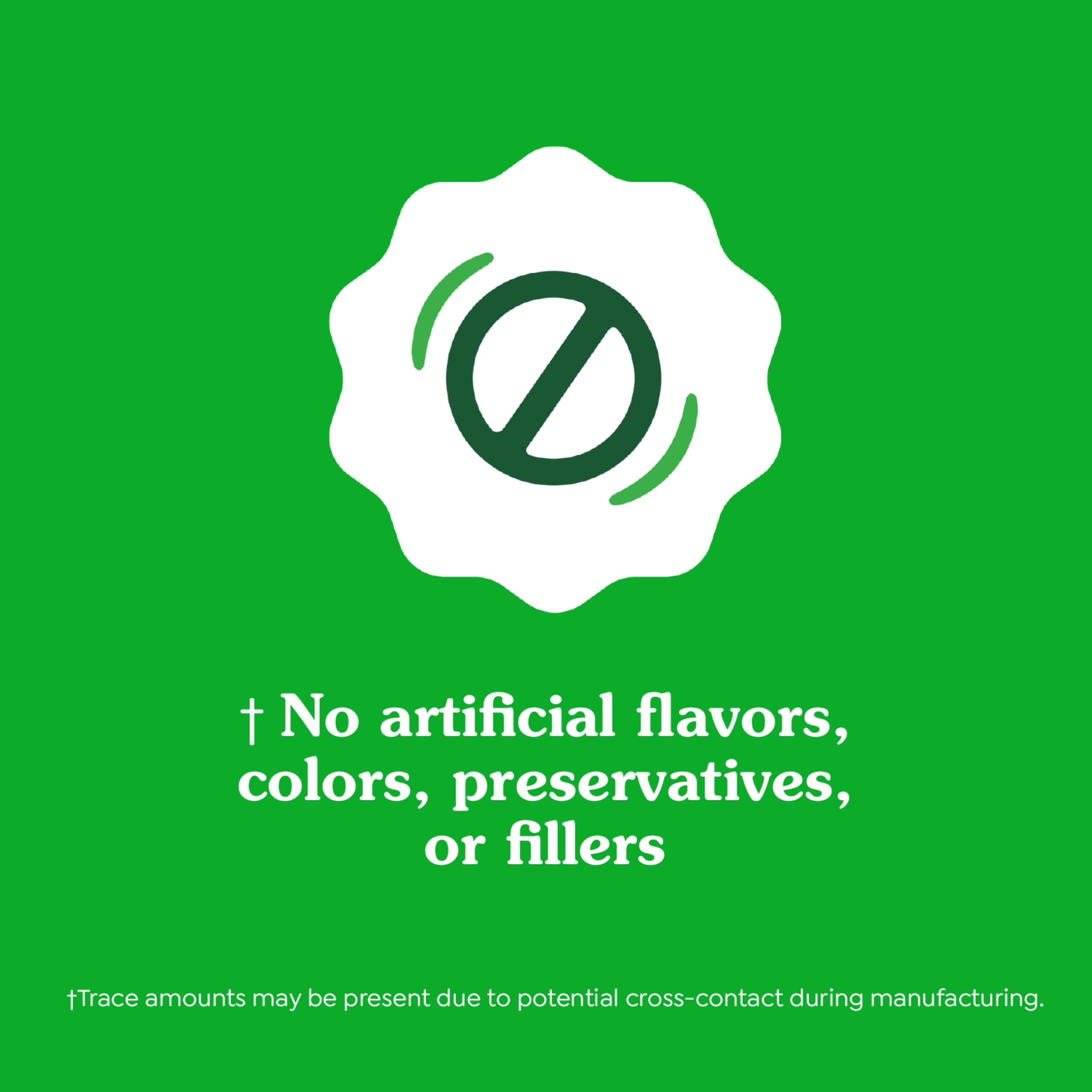 Packaging badge states no artificial flavors or colors.