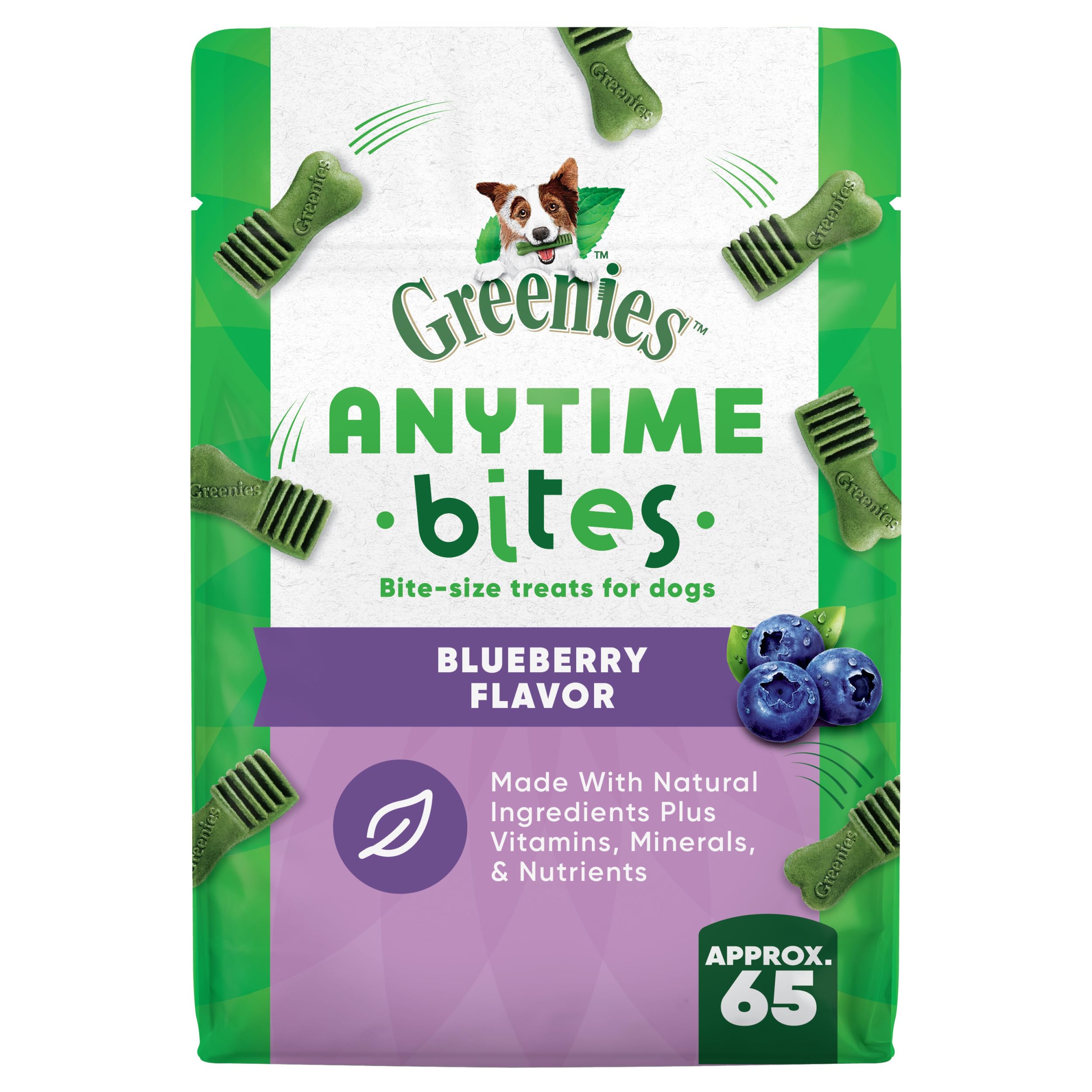 Greenies Anytime Bites, bolsa de arándano de 10.3 oz para entrenamiento diario.