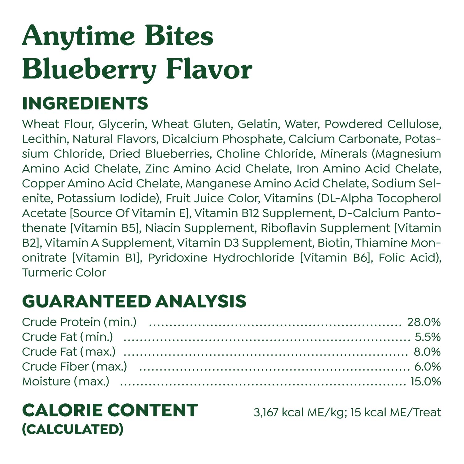Greenies Anytime Bites, 13 calorías por premio, perfecto para entrenamientos frecuentes.