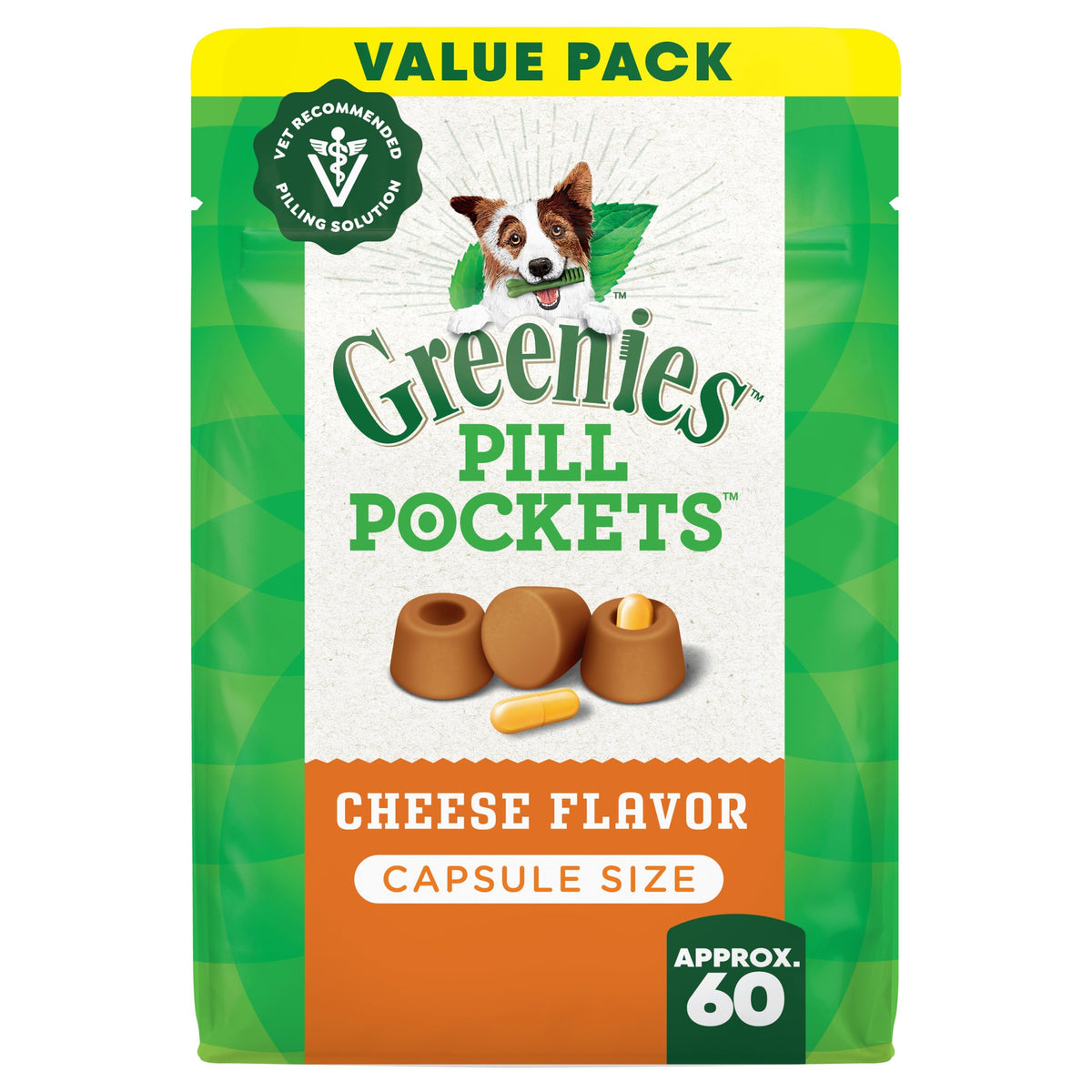 Greenies bolsas pastillas perro grande con sabor queso para medicación sin estrés.
