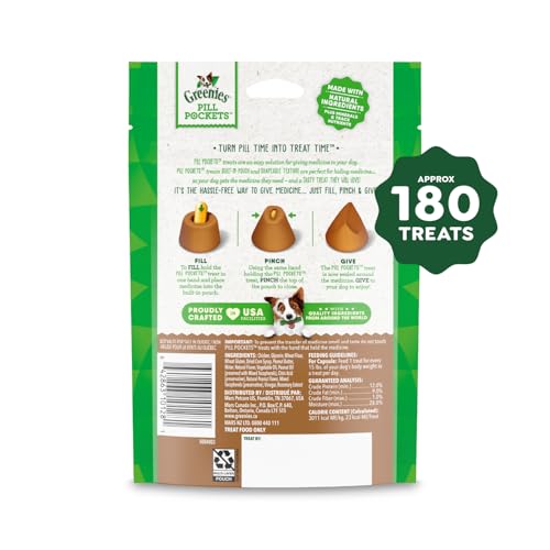 Greenies bolsitas de píldoras para perro con la bolsa cerrada, tapa segura.