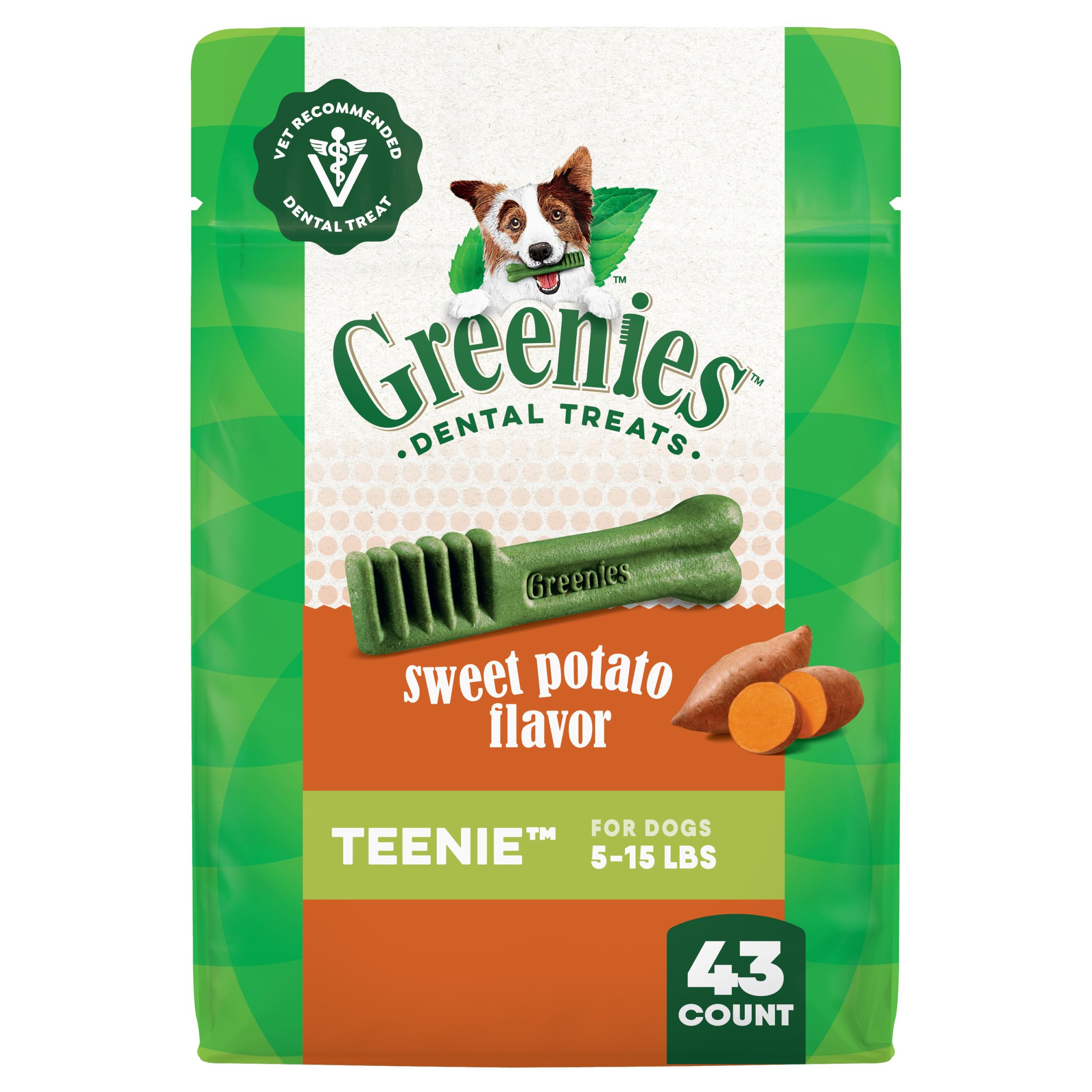 Golosinas Greenies para perros, empaque de 12 oz, ideal para rutina diaria de limpieza dental.