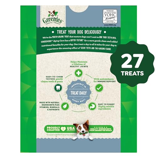 Greenies Aging Care, aliento fresco, masticables para limpieza dental diaria.