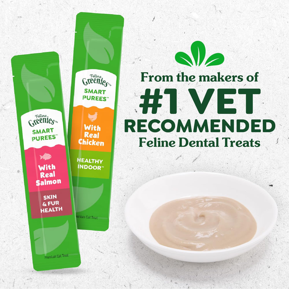 Greenies Feline Smart Purees con salmón real, textura suave para premiar