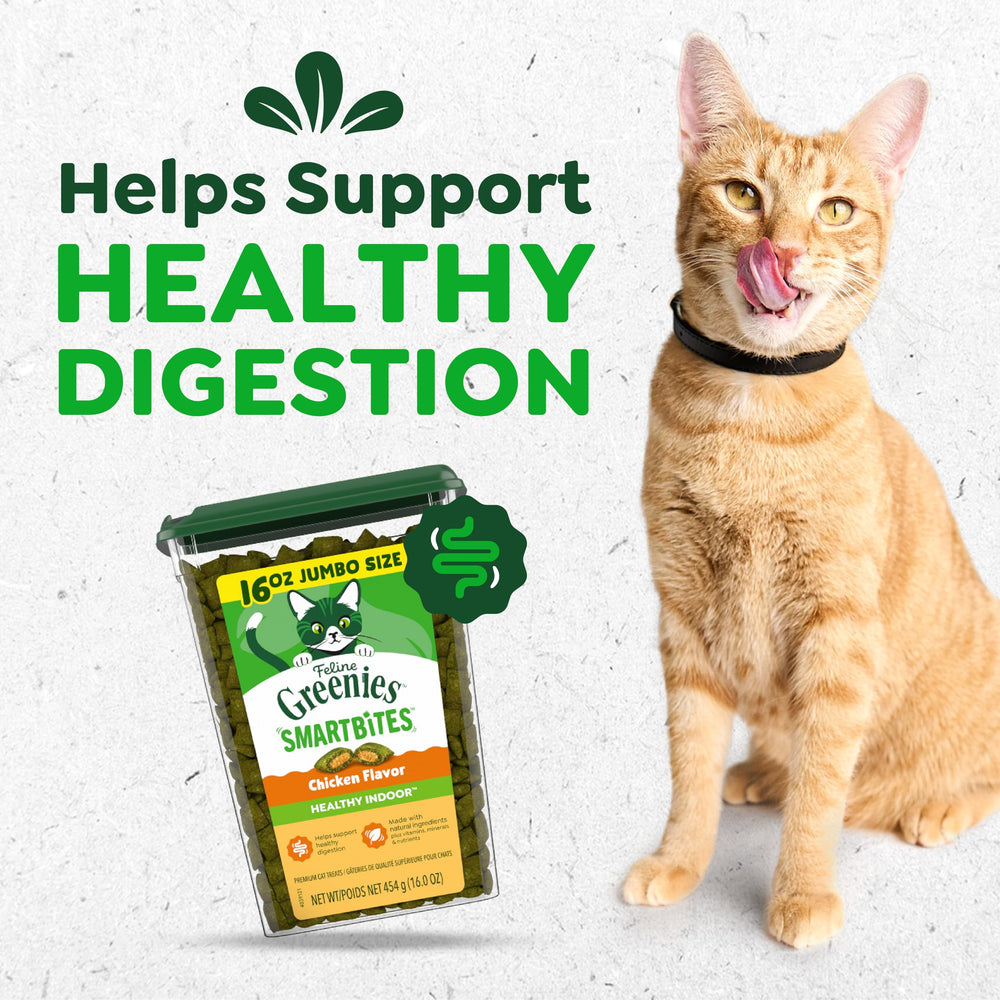 Greenies Feline Smartbites sabor pollo para gatos de interior.