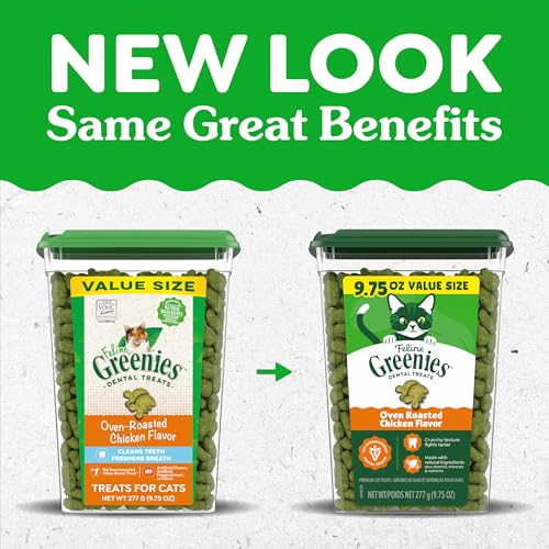 Greenies Gatos, tapa abierta del tubo, sabor pollo asado para snack diario.