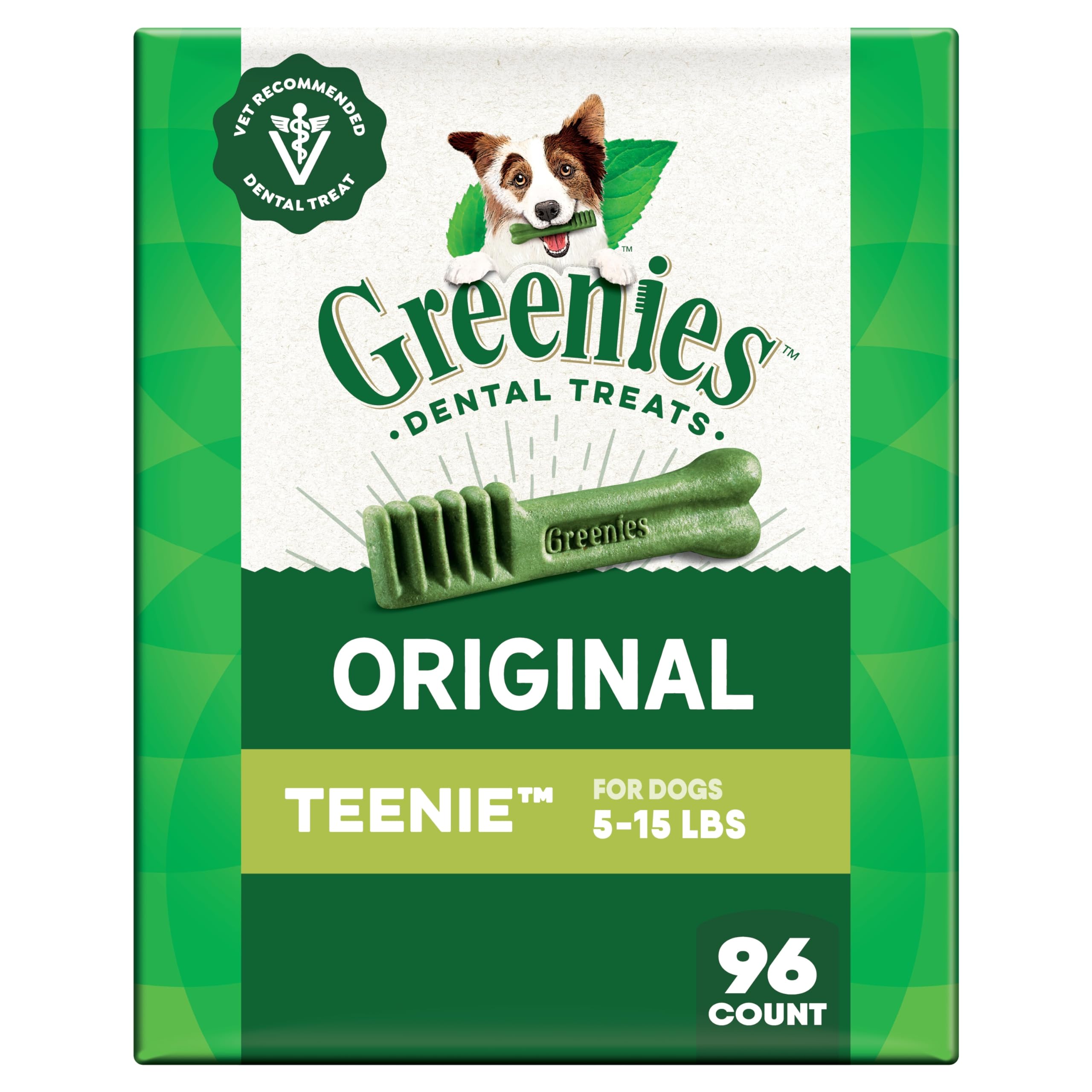 Greenies golosinas dentales para perros, empaque grande, sabor original.