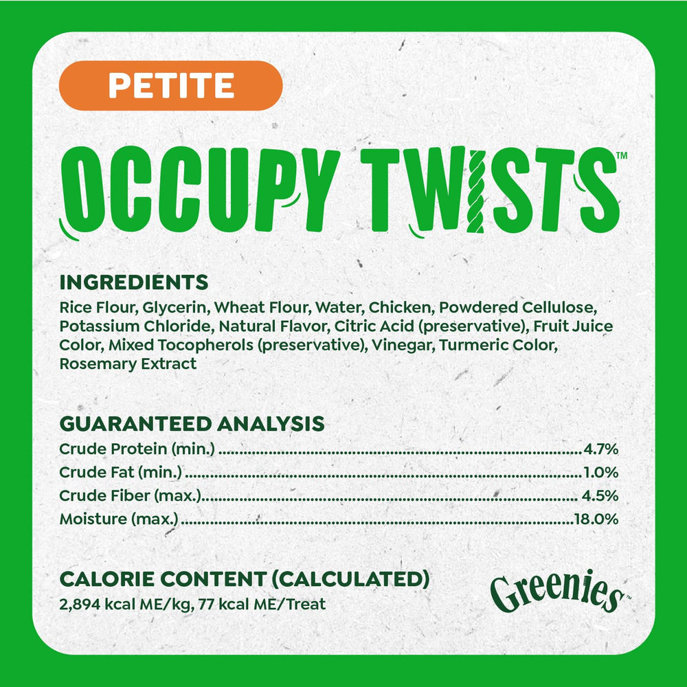 Greenies Occupy Twists ingredientes naturales y sin sabores artificiales.