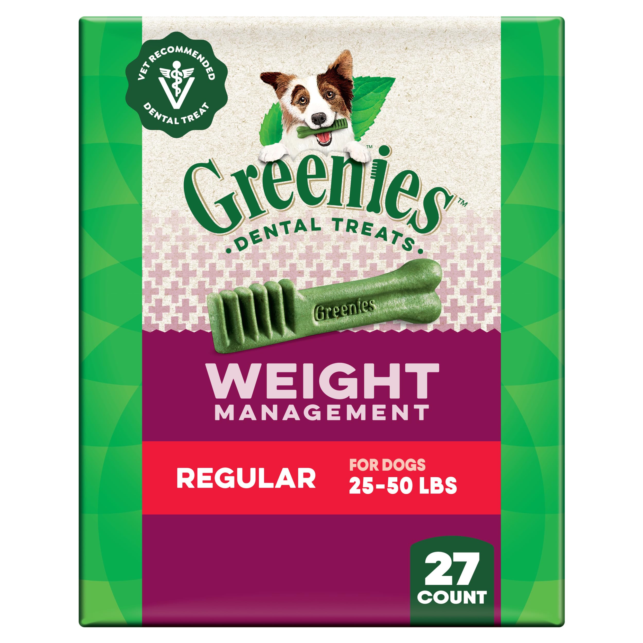 Greenies pack dental para perros adultos, empaque conveniente para uso diario.