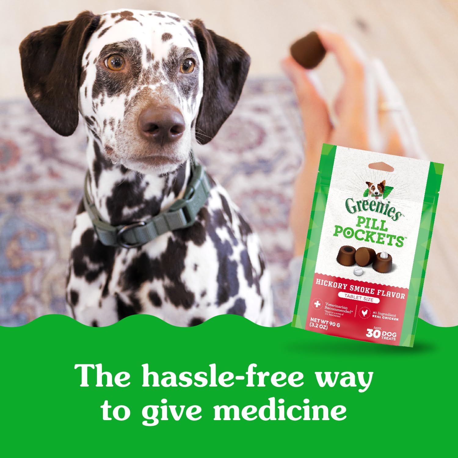Greenies pastillas ocultas en bocadito para perros, medicación sin oler.