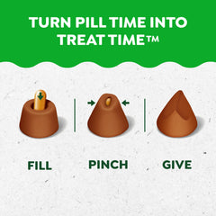 Greenies Pill Pockets, cápsula envuelta, sabor queso, ayuda a administrar medicación sin estrés.