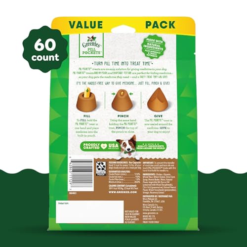 Greenies Pill Pockets, sabor maní, oculta olor y sabor de la medicación.