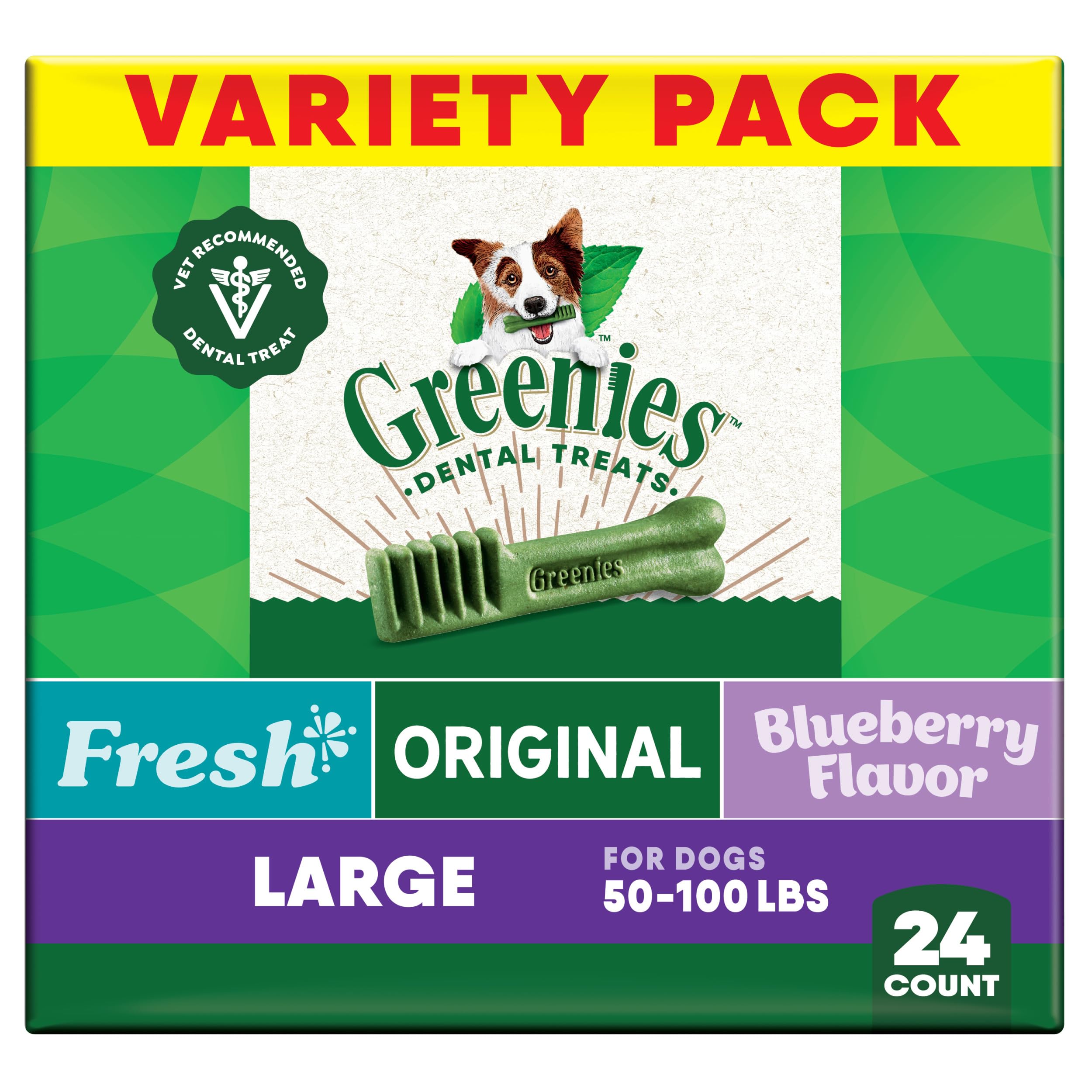 Greenies premios dentales para perro grande en empaque variado 3x12oz, ayuda al cuidado bucal.