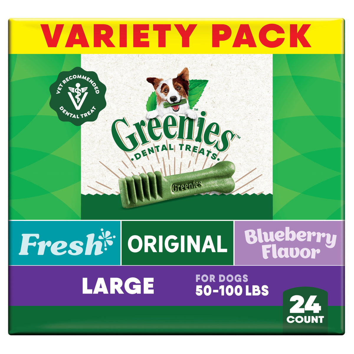 Greenies premios dentales para perro grande en empaque variado 3x12oz, ayuda al cuidado bucal.